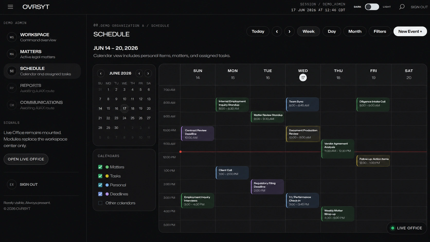OVRSYT scheduling interface