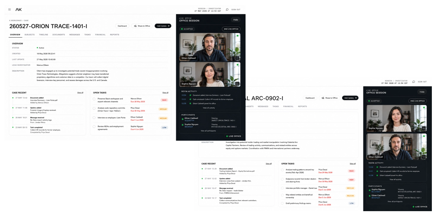 Knox case workspace with Live Office active