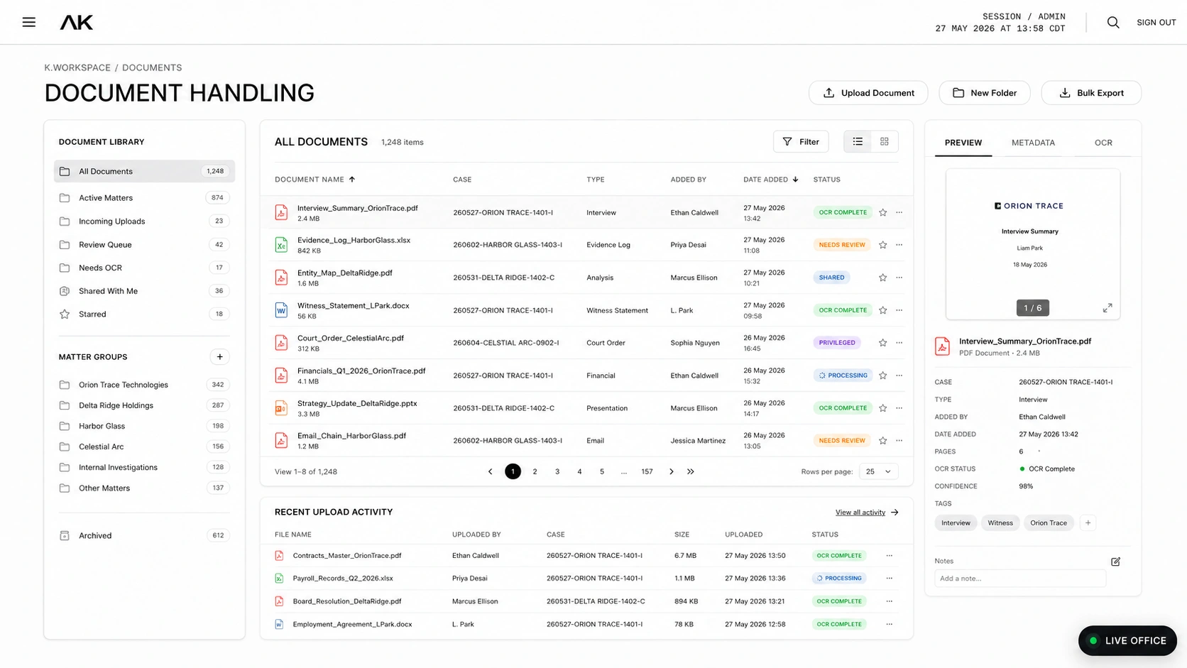 Knox document handling interface